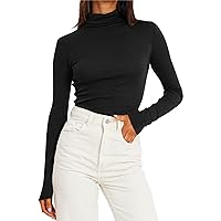 LOFAAC Women Mock Turtleneck Long Sleeve Bodycon T-Shirts Y2K Casual Basic Slim Fit Lightweight Under Layer Crop Tee Top