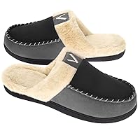 VONMAY Men's Memory Foam Fuzzy Slippers Slip On Scuff House Shoes Moccasin Faux Fur Plush Fleece Lining Indoor Outdoor Winter Warm
