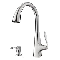 Pfister Pasadena Kitchen Faucet with Pull Down Sprayer and Soap Dispenser, Single Handle, High Arc, Stainless Steel Finish, F5297PDS