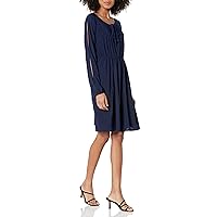Star Vixen Women's Long Slit and Tacked Sleeve Elastic Waist Keyhole Tiefront Ity Knit Peasant Dress
