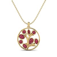 MOONEYE 4.57 Cts Round Shape Ruby Glass Filled Life Tree Pendant Necklace 925 Sterling Silver Celtic Design Jewelry