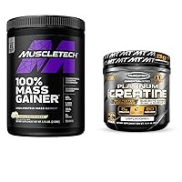 MuscleTech Mass Gainer Gold 100% Mass Gainer Protein Powder Platinum 100% Creatine Monohydrate Powder, 5.15 Pound + 80 Servings