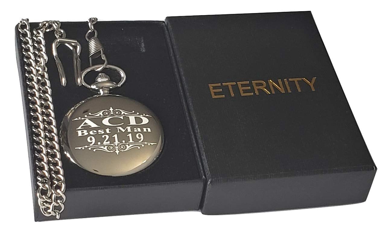 Eternity Engraving inc. Mens Gold Polished Pocket Watches, Set of 4 Included. Custom Engraved Wedding Set