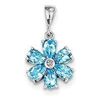 925 Sterling Silver Open Polished Prong set Fancy cut out back Lt Sw Blue Topaz and Diamond Flower Pendant Necklace Measures 24x14mm Wide Jewelry Gifts for Women