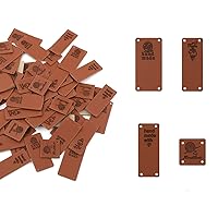 80pcs Handmade Leather Labels for Crochet Items Personalized PU Leather Hat Tags Embossed Crochet Tags with Holes Cute Patterns for Beanies Clothing DIY Knitting Crafts (4 Styles)