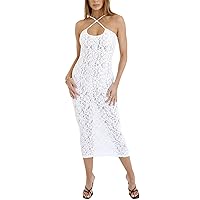 Women Sexy Lace See Through Cami Dresses Halter Neck Spaghetti Strap Long Dress Lace Backless Bodycon Dress Summer