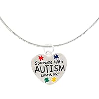 Autism Circle Shaped, Someone With Autism Loves Me, Circle Charm Puzzle Ribbon, Ribbon with Heart, Two-Sided Autism Ribbon Autism/Asperger’s Necklaces Perfect for Fundraising, Awareness Events and Gift-Giving!