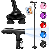 Folding Walking Cane with LED Light,Pivoting Quad Base,Adjustable Walking Stick with Carrying Bag for Men/Women