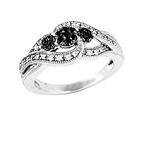 925 Sterling silver 0.33 cttw Round Black and White Diamond Cluster Flower Fashion Ring for Women (Color I-J, Clarity I2-I3)