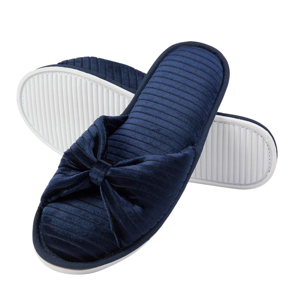 Womens Summer Bowknot Open Toe Memory Foam Slip on Slippers Flat Slides Sandals