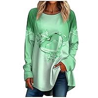 Cute Valentines Day Shirts, Women's Loose Casual Round Valentine's Day Printed Long-Sleeved Plus Size T-Shirt Top