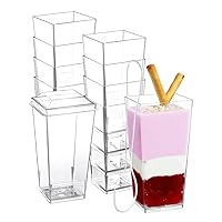 SHOPDAY 3 oz Mini Dessert Cups with Lids and Spoons 100 Pack, Small Plastic Dessert Cups for Party, Clear Square Cups for Parfait Yogurt, Shooter Cups Tumbler Cups for Appetizers Jello Mousse