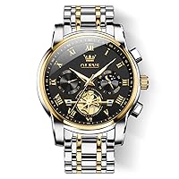 OLEVS Men's Watch Business Chronograph Dress Stainless Steel Wristwatches Analogue Quartz Waterproof Luminous Men's Watches, Black Blue Tone 2020 Fashion Father's Day Gift