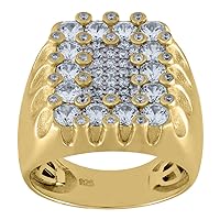 925 Sterling Silver Yellow tone Mens CZ Cubic Zirconia Simulated Diamond Rectangle Head Fashion Ring Jewelry Gifts for Men - Ring Size Options: 10 11 12 7 8 9