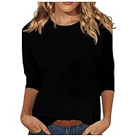 Womens T-Shirts Tunic Blouse 3/4 Sleeve T Shirts for Women Loose Fit Casual Print Tops Three Quarter Sleeve Round Neck Blouses Pullover 33-Black 3X-Large