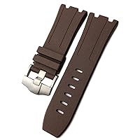 28mm Fluorine Bubber Silicone Waterproof Watchband for Audemars AP 15703 Bracelet 15710 Accessories Watch Strap (Color : Brown, Size : 28mm)