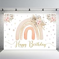 MEHOFOND 7x5ft Boho Rainbow Birthday Party Backdrop Pampas Grass Floral Gold Glitter Happy 1st Birthday Background Baby Bohemian Party Decorations Photo Booth Props Cake Table Supplies