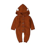 9month Girl Dress Infant Baby Boys Girls Winter Solid Two-Piece Sweater Sets Keep Warm Knit Hoodie (Brown, 3-6 Months)
