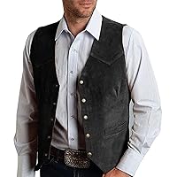 Mens V Neck Suit Vest Retro 5 Button Suede Leather Regular Fit Casual Waistcoat for Prom,Husband Gift,Daily Wear