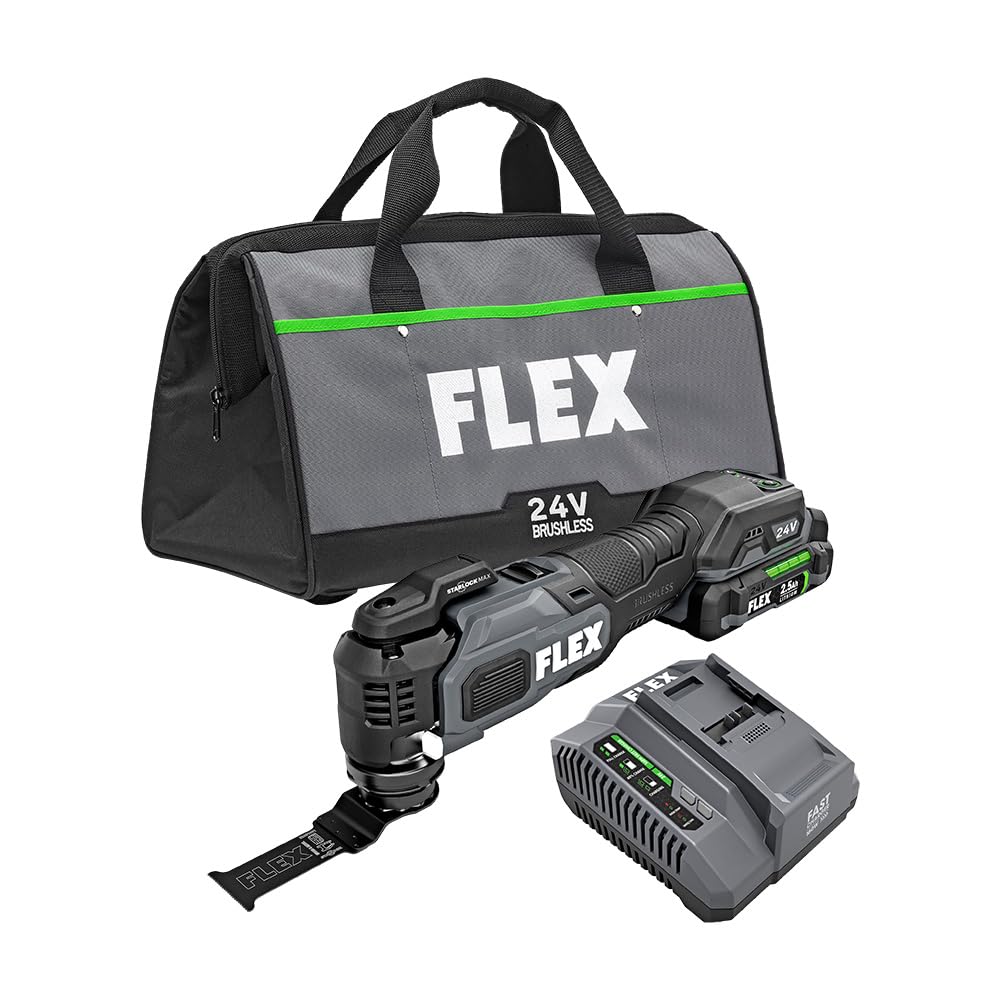 FLEX 24V Brushless Cordless Oscillating 20,000 OPM Multi-Tool Kit with 2.5Ah Lithium Battery and 160W Fast Charger - FX4111-1A