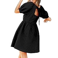 Sun Dresses for Women 2024, Women's Cute Bubble Sleeves Square Neck Princess Dress Girl, S XL