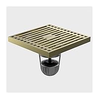 4 Inch Shower Floor Drain,Brass Floor Drain with Removable Cover Grate and Hair Strainer,Maglev Design Square Shower Drain,Brushed (Color : Bronze)