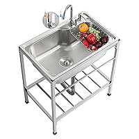 Stainless Steel Utility Sink Kitchen Sink Free Standing Sink Commercial, Single Bowl Compartment Workbench Sink Commercial Sink with