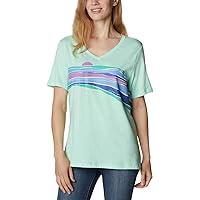 Columbia Women's Bluebird Day Relaxed V Neck, Mint Cay Heather/Striped Hills, X-Small