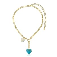 Ettika Turquoise Necklace. 18k Gold Plated, Turquoise And Pearl Heart Link Chain. Lariat Necklace. Turquoise Jewelry For Women, Turquoise/Gold