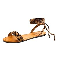 SANDALUP Womens Sandals Dressy Strappy Summer Cute Tie Up Ankle Strap flat sandals for women
