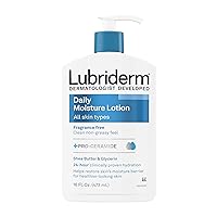 Fragrance Free Daily Moisture Lotion + Pro-Ceramide, Shea Butter & Glycerin, Face, Hand & Body Lotion for Sensitive Skin, Hydrating Lotion for Healthier-Looking Skin, 16 fl. oz