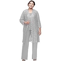 Plus Size Lace Mother of The Bride Pant Suits with Jackets 3 Pieces Chiffon Mothers Groom Dresses