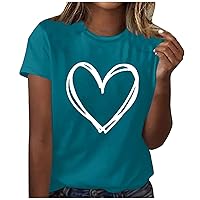 Heart Print T-Shirts for Women Short Sleeve Basic Graphic Tees Summer Tops Casual Loose Lightweight Crewneck Tunic Blouses