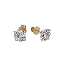 0.75 Carat Round Brilliant Diamond Stud Earrings, Solitaire Prong Lab Grown Diamond, 14K Solid Yellow Gold, Classic Minimalist Wedding Jewelry
