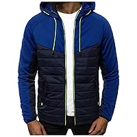 Warm Hoodies For Men Zip Up Hoodies Slim Fit Color Block Quilted Sweatshirts Jacket With Zipper Pockets