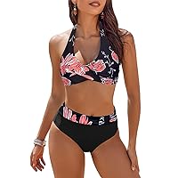 Swimwear for Women Two Piece Twist Front Bikini Wrap V Neck High Waist Bottom Tummy Control Swimsuits Beachwear