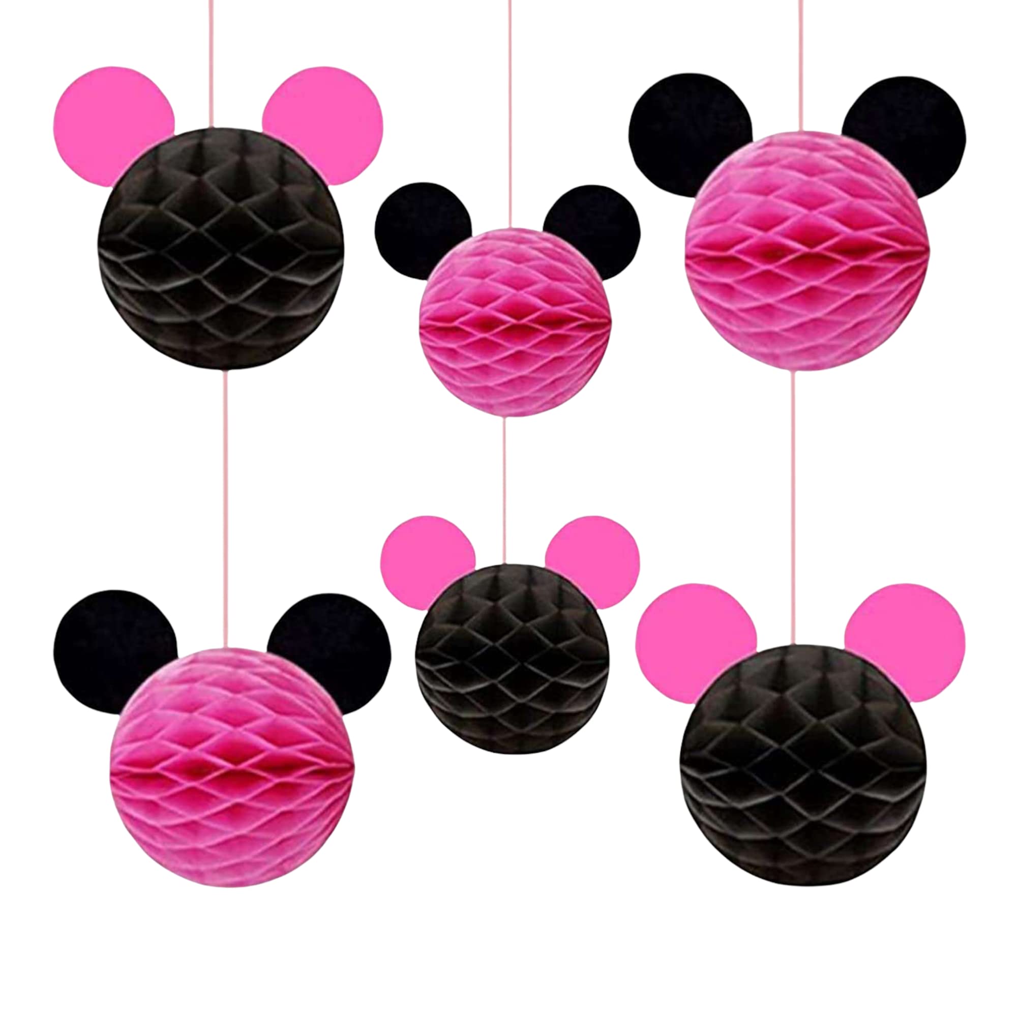 Minnie Birthday Party Decorations - Minnie Inspired Honeycomb Hanging Mouse Ears - Cartoon Mouse Birthday Decorations - 6 Minnie Honeycomb Balls by Jolly Jon (Honeycomb Only)