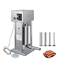 Electric Sausage Stuffer Maker, Vertical Electric Stuffer 9 Adjustable Speed Stainless Steel Heavy Duty Sausage Filler Meat Stuffer with 5 Stuffing Tubes, Home & Commercial (22Lb/10L, 200W - Silver)