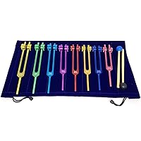 Chakra Tuning Forks Set for Healing, 7 Chakra+1 Soul Purpose Weighted Tuning Forks with Rubber Mallet,Velvet Storage bag, Aluminum Alloy, Multicolour,(126.22 Hz, 136.1 Hz, 141.27 Hz etc)