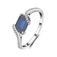 10K 14K 18K Gold Natural Diamond Sapphire Engagement Ring for Women Emerald Cut Blue Sapphire Diamond Rings Sapphire Diamond Halo Ring Christmas Gift for Wife Family