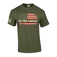 Vintage Distressed Ultra MAGA Trump American Flag Mens Short Sleeve T-Shirt Graphic Tee