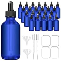 Dropper Bottles 4oz for Essential Oils, 24 Pack 120ml Blue Glass Dropper Bottles with Eye Dropper, 2 Funnel and 2 Long Dropper, Empty Tincture Bottles for Travel, Home use