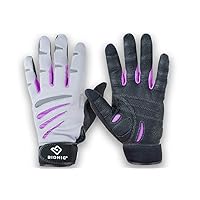 BIONIC Gloves Women's Premium Full Finger Fitness Gloves, Gray/Purple (Pair)!