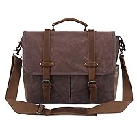 Mens Messenger Bag Waterproof Canvas Leather Bag 15.6 Inch Vintage Waxed Crossbody Bag