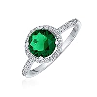 Traditional Classic Carney Yellow Emerald Green AAA CZ Halo Round Brilliant Cut Solitaire Engagement Ring For Women .925 Sterling Silver 14K Gold Plated Cubic Zirconia Pave Side Stone Band