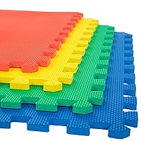 EVA Foam Mat Tiles 8-Pack - 32 SQ FT Interlocking Padding for Playroom or Gym Flooring - Exercise Mat or Baby Playmat by Stalwart (Multicolor)