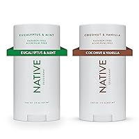 Native Deodorant | Natural Deodorant for Women and Men, Aluminum Free with Baking Soda, Probiotics, Coconut Oil and Shea Butter | Coconut & Vanilla and Eucalyptus & Mint - Variety Pack of 2
