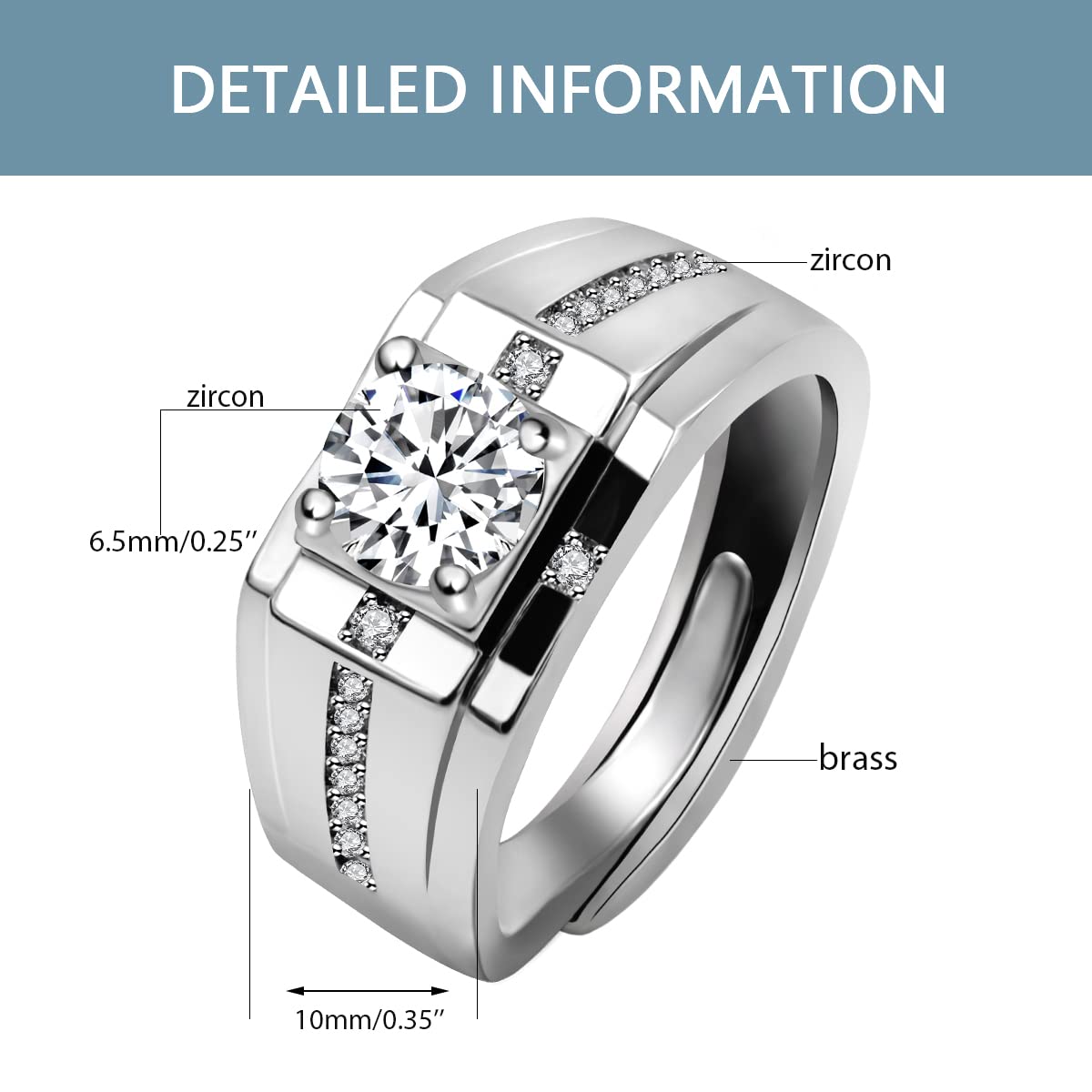 Uloveido Silver Color Cubic Zirconia Solitaire Wedding Engagement Rings Adjustable His and Hers Couple Rings Set for Women and Men