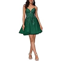 Women's Prom Homecoming Dresses A-Line Short/Mini V-Neck Tulle Lace with Applique