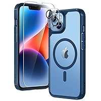 TAURI 5-in-1 Magnetic Designed for iPhone 13 for iPhone 14 Case, [Compatible with MagSafe] with 2 Screen Protector +2 Camera Lens Protector, Shockproof Phone Case for iPhone 13/14, Blue
